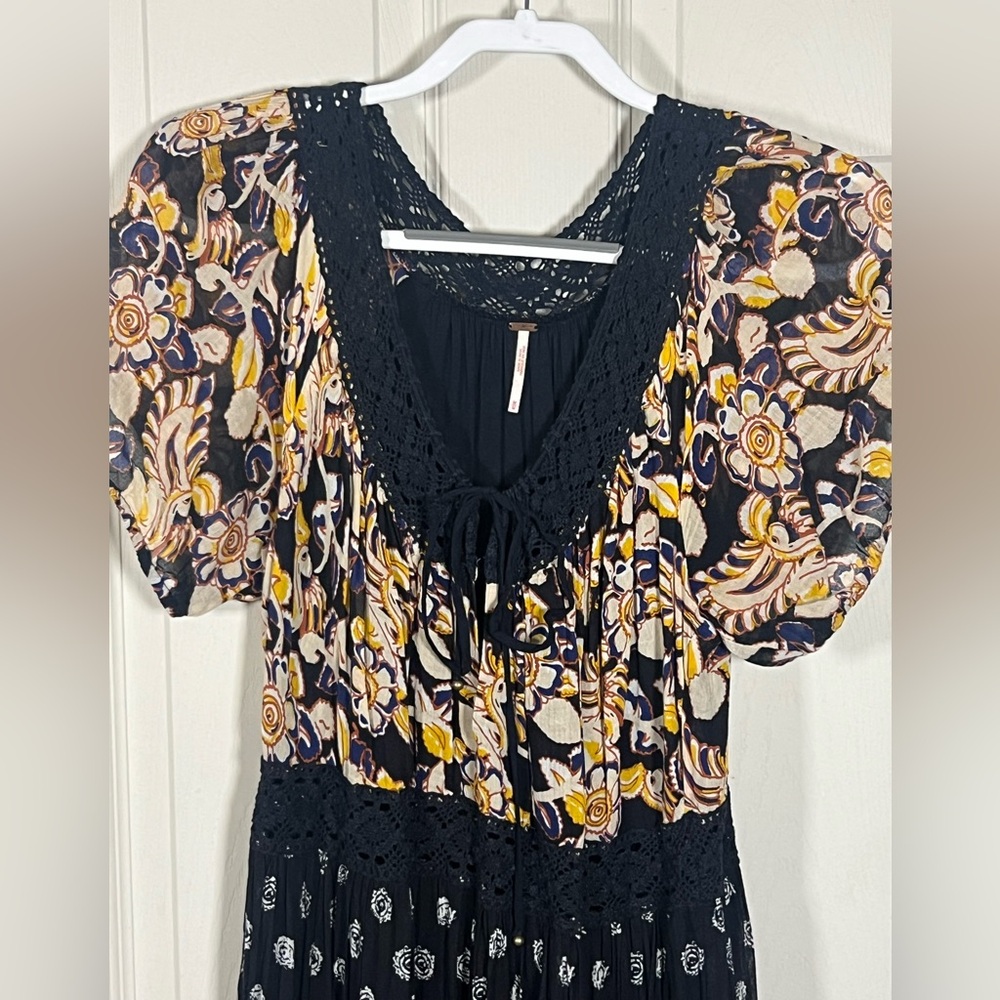 Free People Black Floral Tiered Midi Dress - Picture 5 of 10